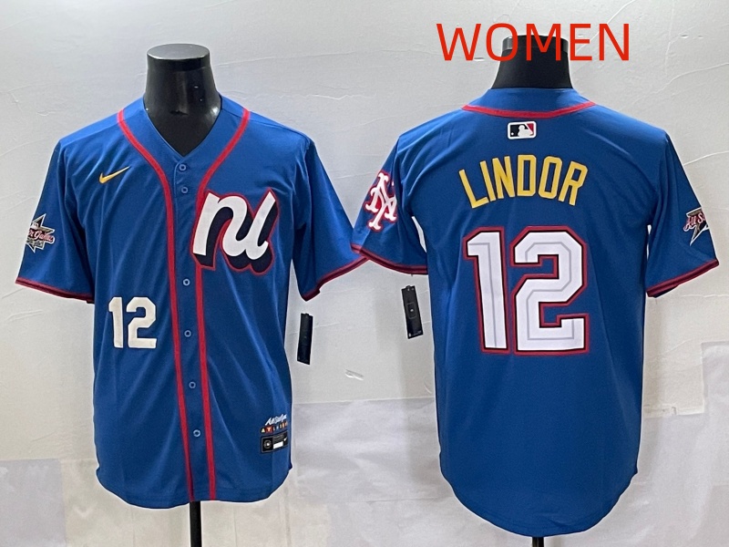 Women 2025 New York Mets #12 Lindor Blue All star Nike MLB Jersey style 002